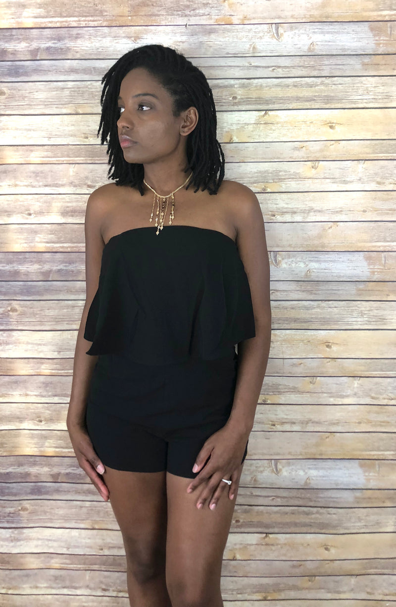 håndtag Stilk Giftig Cute Strapless Layered Black Romper with Pockets – The Natural Lily