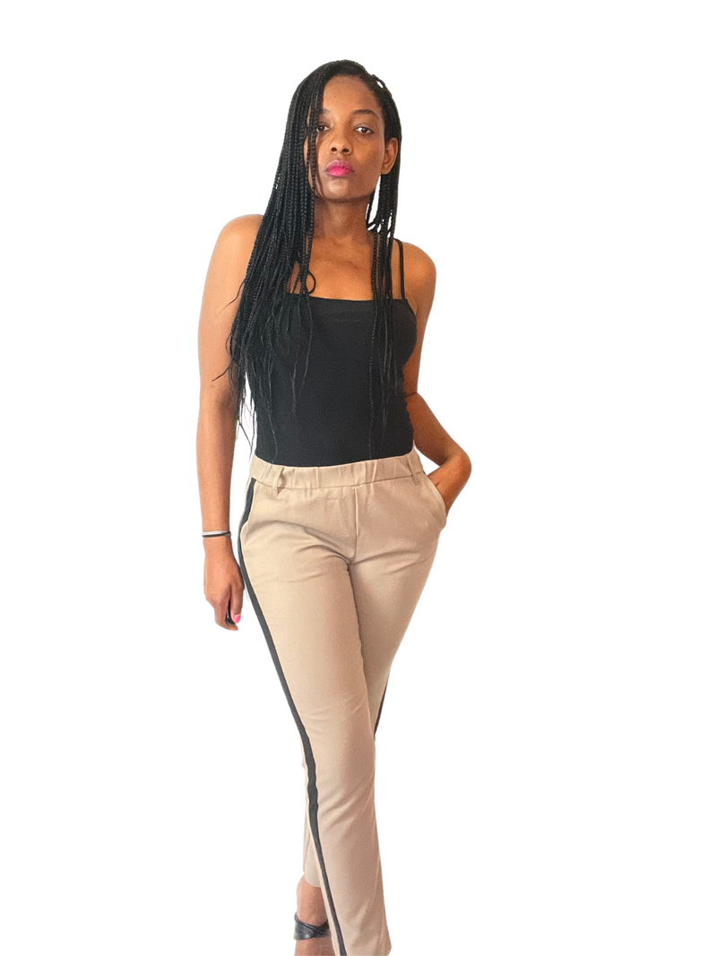 Side Striped Stretched Cuffed Pants